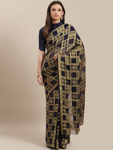 

Rajesh Silk Mills Navy Blue & Golden Zari Woven Design Saree