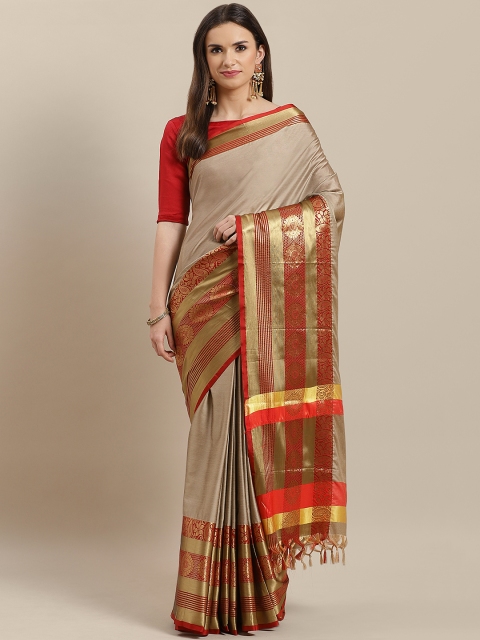 

Rajesh Silk Mills Beige & Red Solid Saree