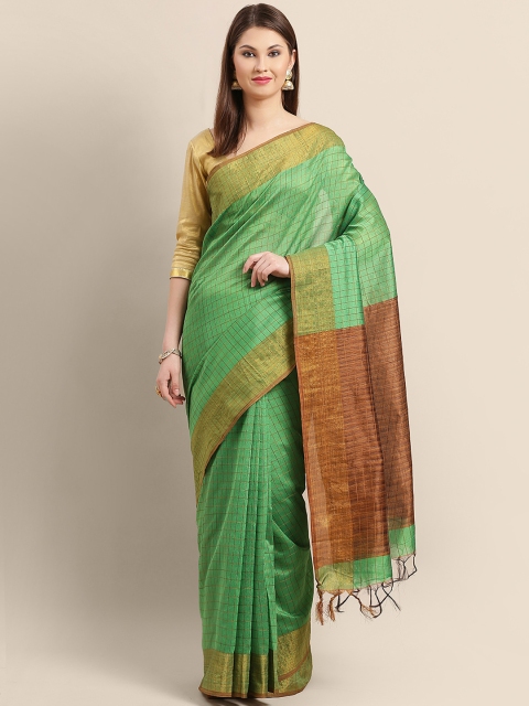 

Rajesh Silk Mills Green & Brown Checked Saree
