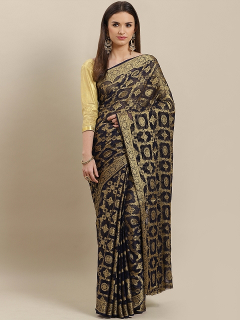 

Rajesh Silk Mills Navy Blue & Golden Woven Design Saree