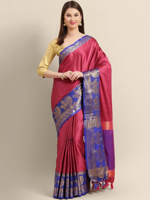 

Mitera Pink & Blue Woven Design Saree