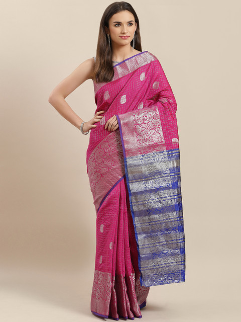 

Rajesh Silk Mills Pink & Silver Checked Saree