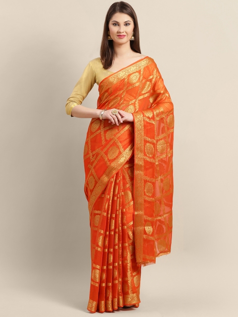 

Rajesh Silk Mills Orange & Golden Woven Design Saree