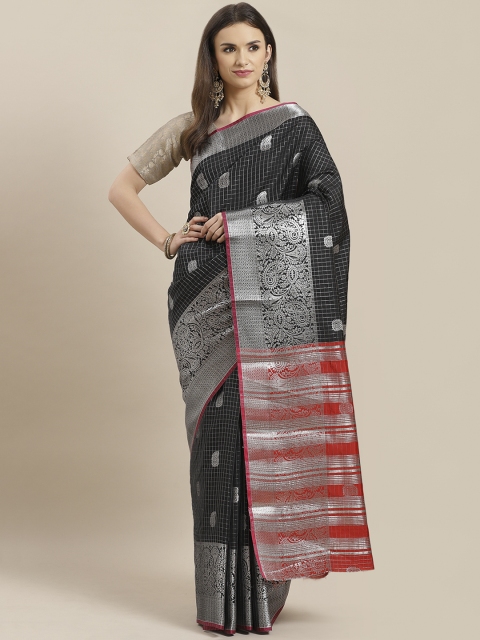 

KALINI Black & Silver Checked Saree