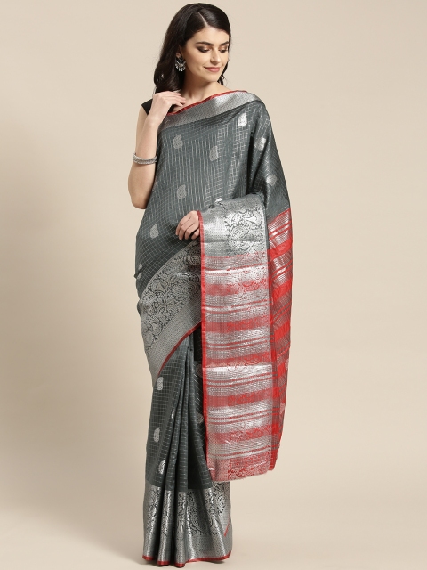 

KALINI Grey & Silver Checked Saree