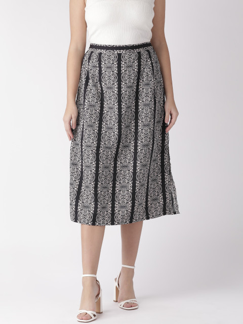 

WISSTLER Women Black & White Printed A-Line Skirt