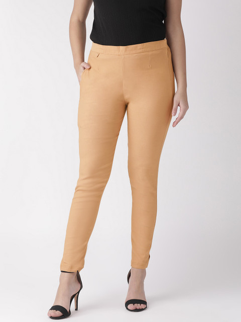 

WISSTLER Women Beige Skinny Fit Solid Regular Trousers