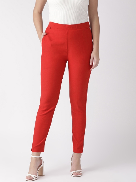 

WISSTLER Women Red Skinny Fit Solid Regular Trousers