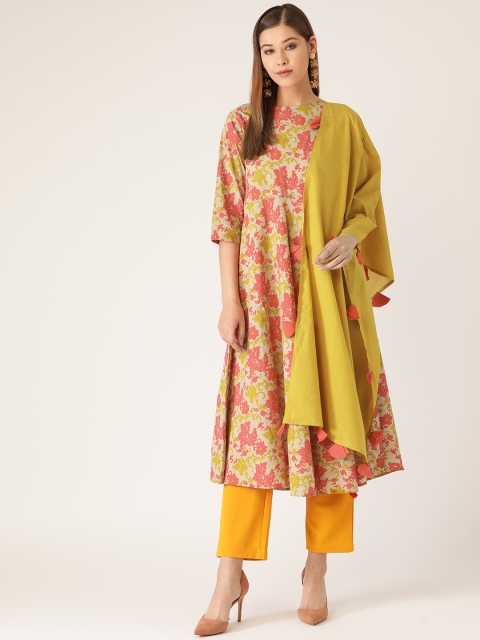

Rustorange Women Beige & Pink Printed Comfort Fit Anarkali Kurta