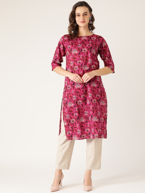 

Rustorange Women Pink Jaal Printed Straight Kurta