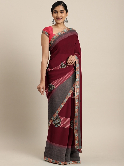 

Triveni Burgundy & Magenta Poly Georgette Striped Saree