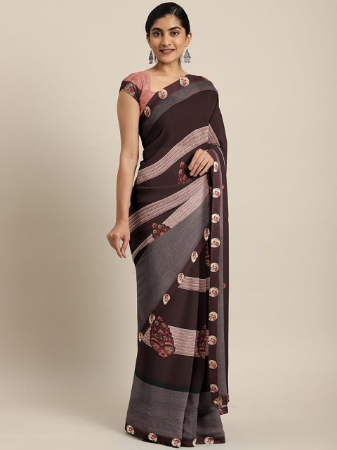 

Triveni Brown Printed Poly Georgette Saree