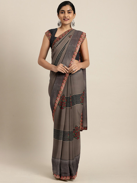 

Triveni Brown Printed Poly Georgette Saree