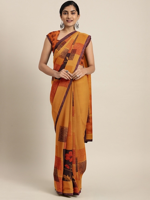 

Triveni Mustard Yellow & Orange Poly Georgette Printed Saree