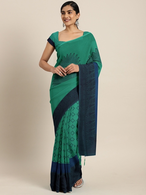 

Triveni Sea Green & Navy Blue Poly Georgette Printed Half & Half Saree