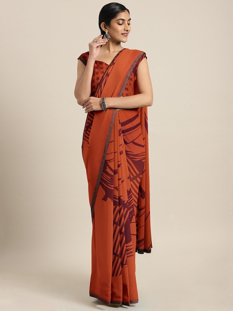 Triveni Rust Orange & Brown Poly Georgette Printed Saree