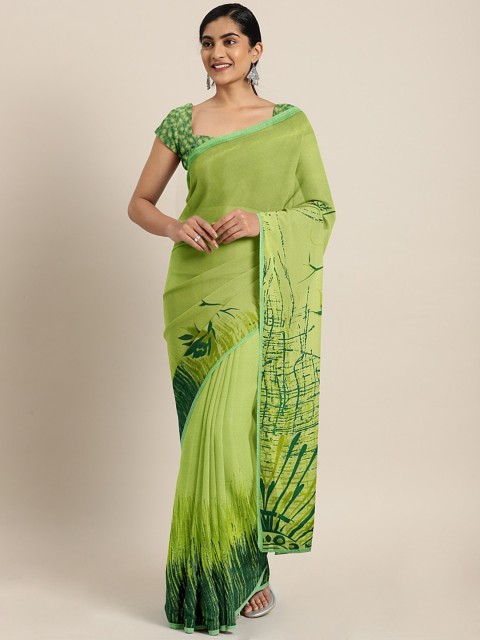 

Triveni Green Printed Poly Georgette Saree