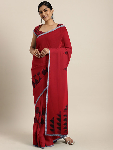 

Triveni Red & Black Printed Poly Georgette Saree