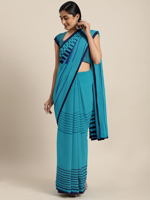 

Triveni Blue Printed Poly Georgette Saree