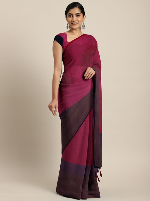 

Triveni Pink & Navy Blue Poly Georgette Printed Saree