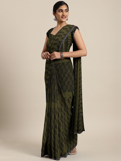 

Triveni Olive Green & Black Poly Georgette Printed Saree