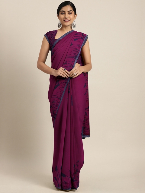 

Triveni Magenta Pink Solid Poly Georgette Saree