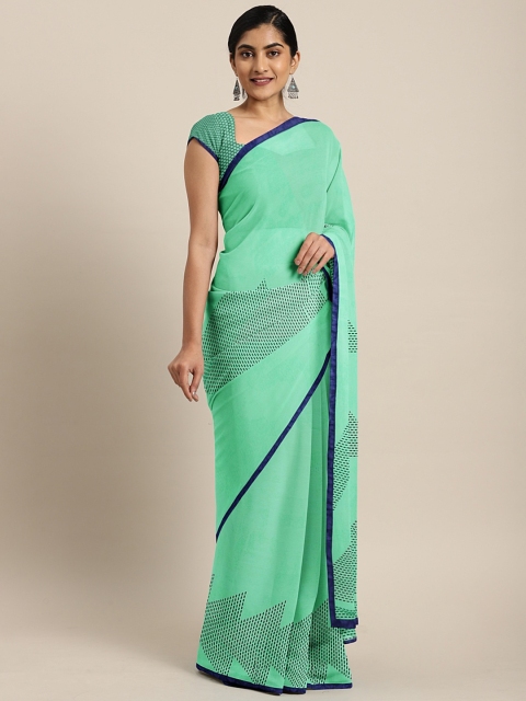 

Triveni Sea Green & Navy Blue Poly Georgette Printed Saree