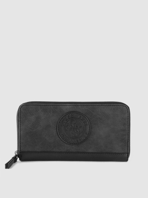 

GUESS Women Charcoal Grey Solid Zip Around Wallet