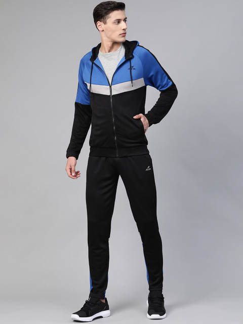 

Alcis Men Black & Blue Hooded Colourblocked Training Tracksuit
