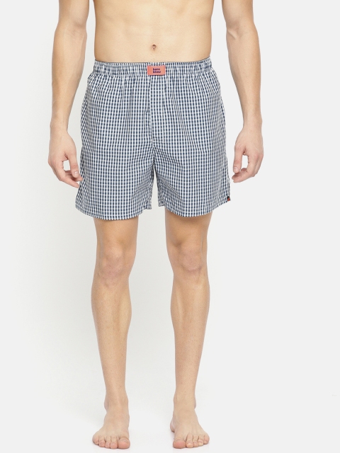 

Bareblow Men Navy Blue & White Checked Boxers BBBX98