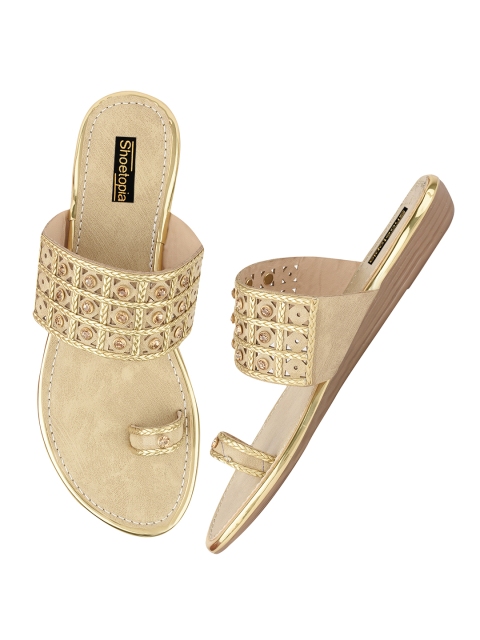 

Shoetopia Women Gold-Toned Solid One Toe Flats