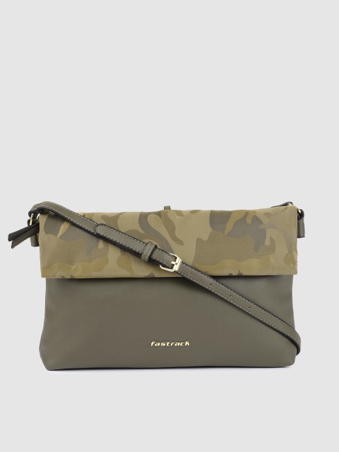 

Fastrack Olive Green & Beige Printed Sling Bag