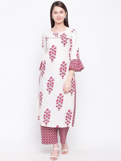 

Indi INSIDE Women Off-White & Maroon Printed Kurta with Palazzos