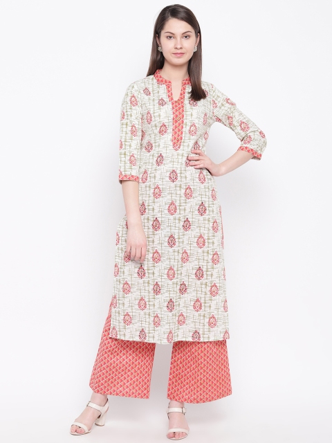 

Indi INSIDE Women White & Pink Printed Kurta with Palazzos