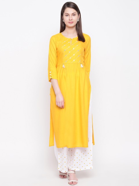 

Indi INSIDE Women Yellow & White Yoke Design Kurta with Palazzos
