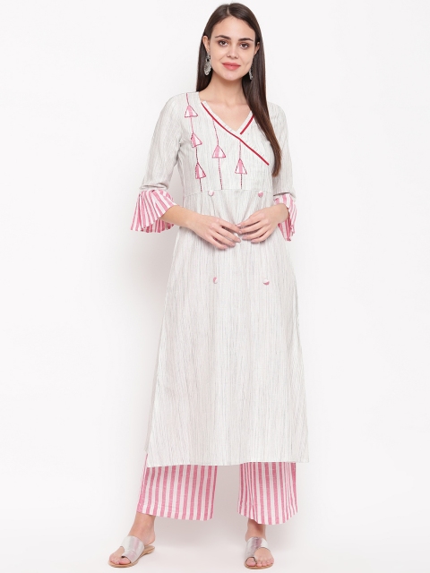 

Indi INSIDE Women Grey Melange & Pink Yoke Design Kurta with Palazzos