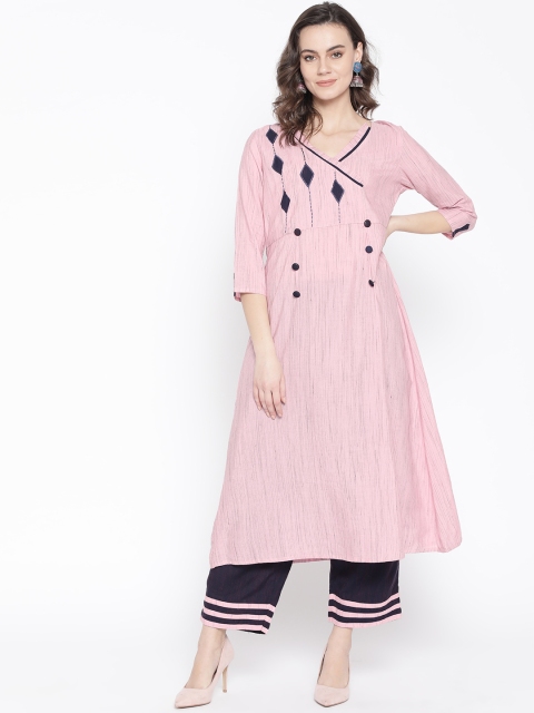 

Indi INSIDE Women Pink & Navy Blue Solid Kurta with Palazzos