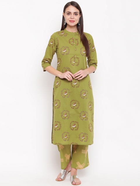 

Indi INSIDE Women Olive Green & Maroon Printed Kurta with Palazzos