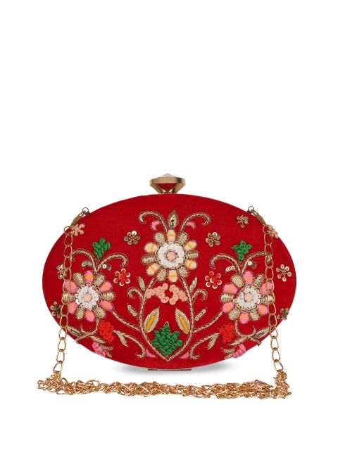 

Anekaant Red Embroidered Clutch