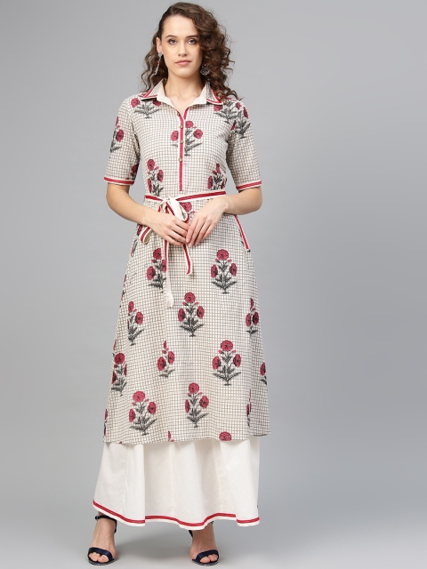 

Tulsattva Women Off-White & Grey Printed Kurta with Skirt