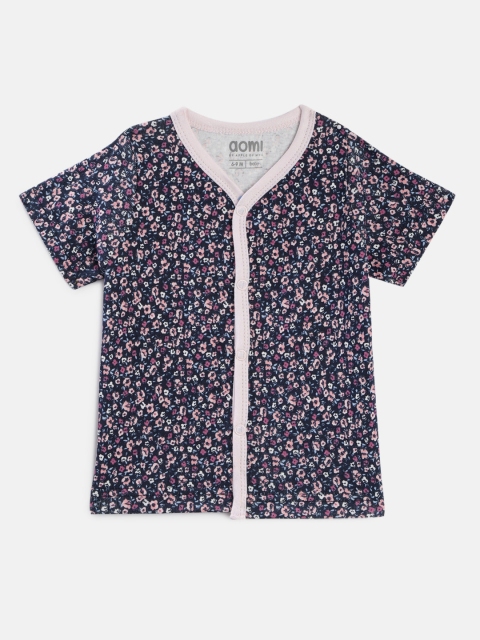 

Aomi Infants Blue Printed V-Neck Jhabla