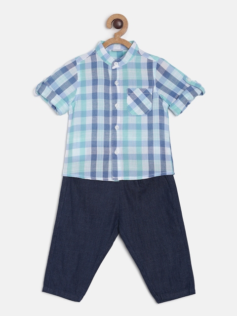 

Aomi Infant Boys Off-White & Green Checked Shirt with Trousers