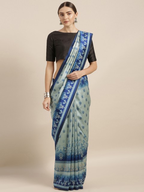 

V SALES Blue & Beige Poly Silk Printed Saree