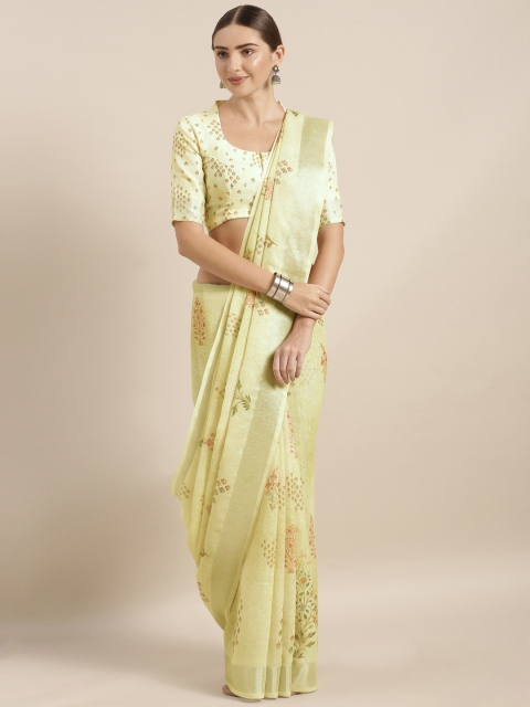 

V SALES Yellow & Red Linen Blend Printed Saree