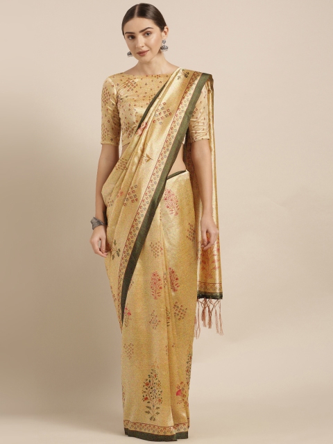 

V SALES Beige & Green Poly Silk Printed Saree