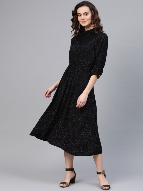 

COVER STORY Women Black & White Printed Fit & Flare Dress