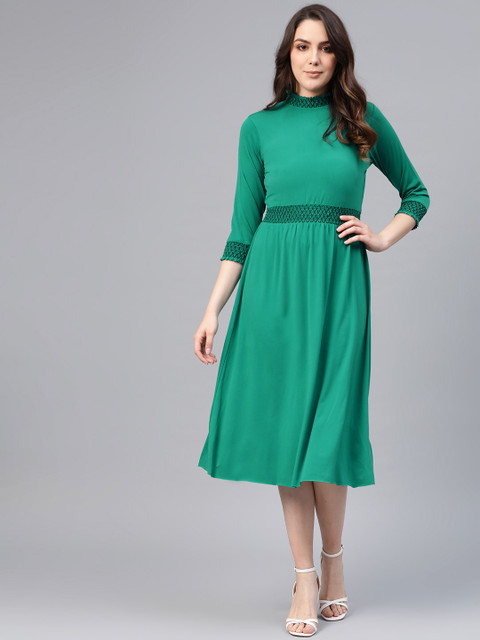 

COVER STORY Women Green Solid A-Line Dress