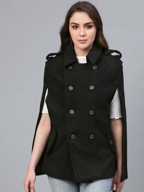 

COVER STORY Women Black Solid Cape Coat