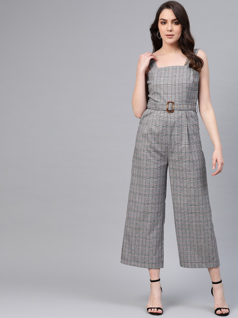 

COVER STORY Women Grey Checked Basic Jumpsuit