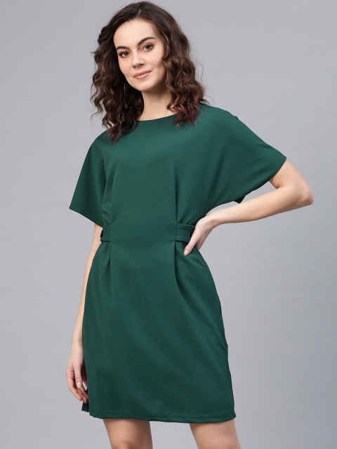 

COVER STORY Women Green Solid A-Line Dress